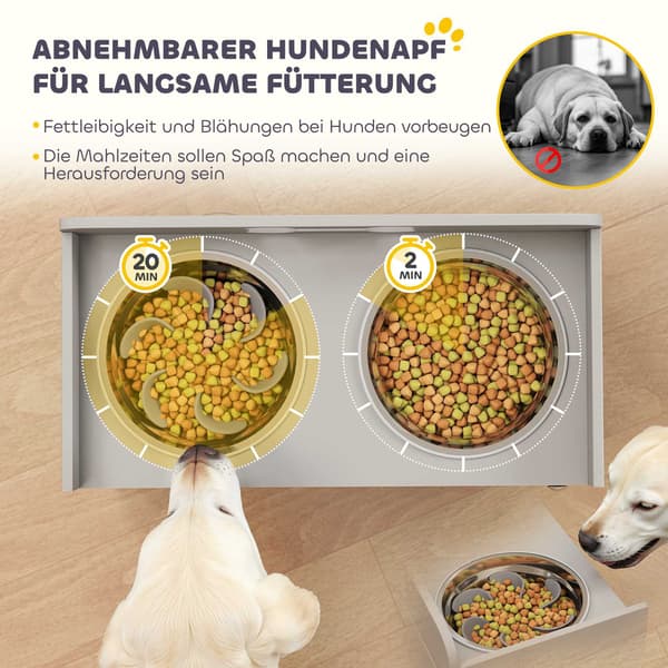 Forhøjet foderstation til hunde med 2 skåle, MDF og rustfrit stål
