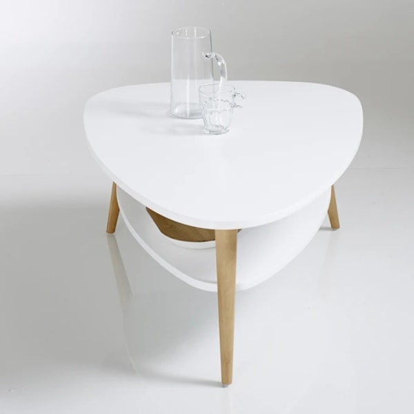 Moderni sohvapöytä, hylly, puiset jalat, ModernHome valkoinen