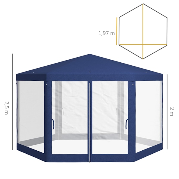 Gazebo 4x3m hexagonalt vattenavvisande stabil vintertät paviljong med myggnät Partytält Trädgårdstält med 6 sidopaneler Trädgårdspaviljong för camping