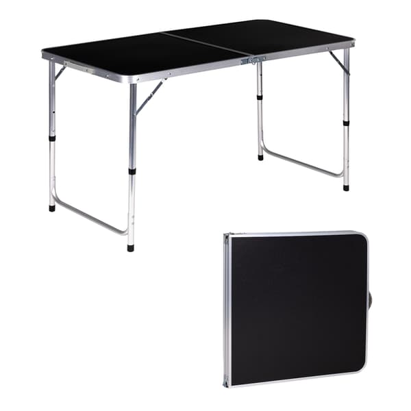 Turistbord foldbart campingbord sort plade 120 x 60 cm