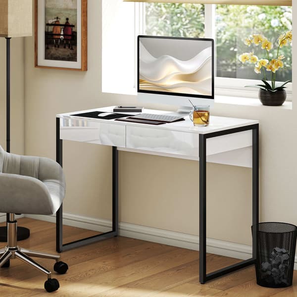 Kompakt sort skrivebord med 2 skuffer – 100 x 50 cm