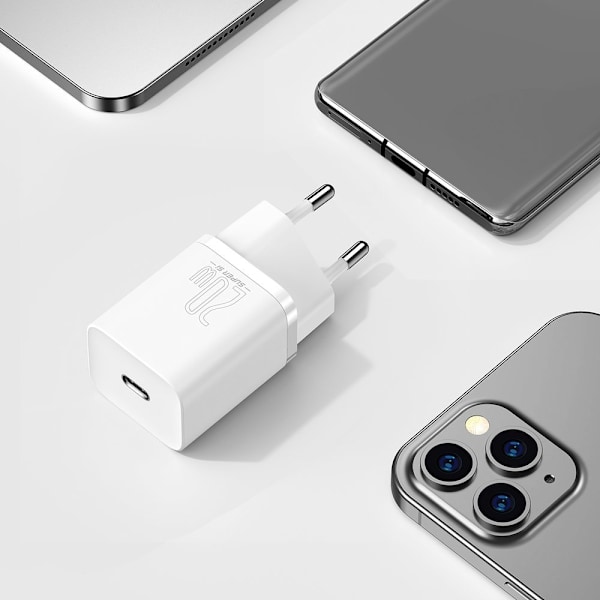 Hurtig oplader til Iphone Super Si 1C 20W Strømforsyning + USB-C - Lightning kabel 1m hvid