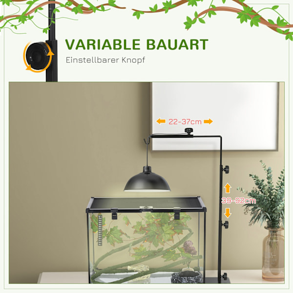 Reptil Lamp Stand Justerbar Varme Lamp Holder Base 4 Wire Slots Stål Sort