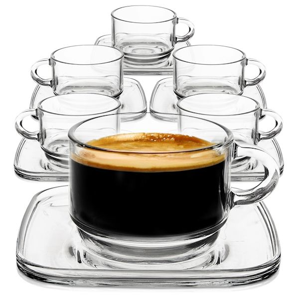 Glaskop med underkop 250 ml 6 stk.
