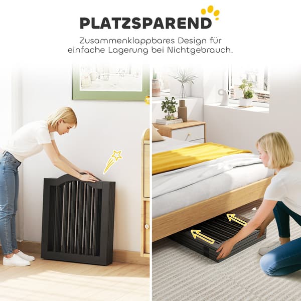 Fritstående hundegitter, foldbart, 5 paneler, sort, 261,5x29,5x61 cm