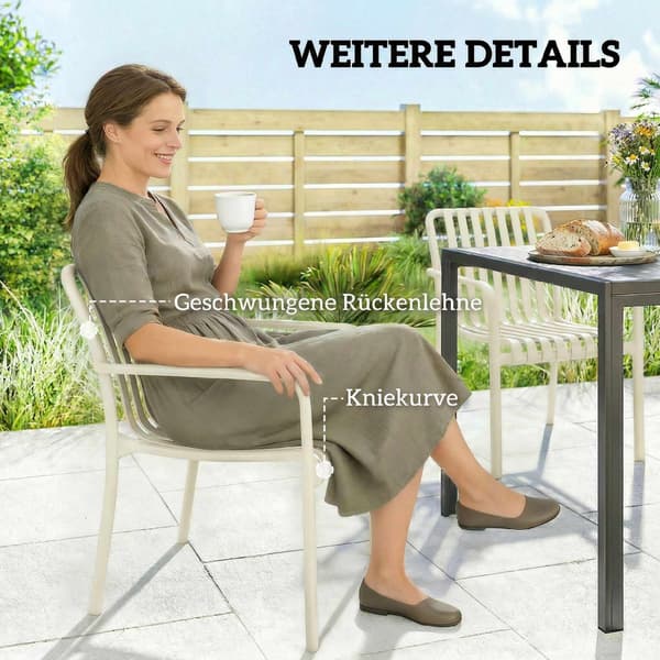 Stapelbara utomhusstolar, set om 4, krämvit, ergonomisk design