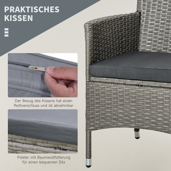 Havemøbelsæt I Rattan Med Sidebord Bistrosæt 3-Delt. Altanmøbelsæt Rattan Havesæt Siddepladser Polyrattan + Stål 60X58,5X89,5 Cm