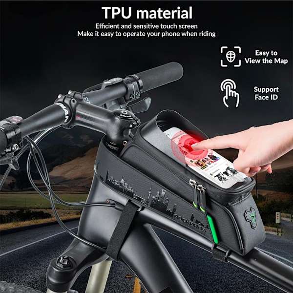 Cykelsteltaske med cover til telefon og navigation, sort