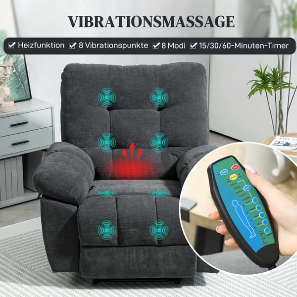 Fåtölj med 8-punktsmassage, justerbart fotstöd, grå