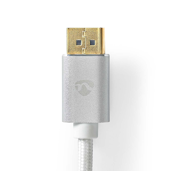 Displayport-kabel | DisplayPort Hane | DisplayPort Hane | 8K@60Hz | Guldplaterad | 2.00 m | Rund | Flätad | Silver | Kartong med täckt fönster