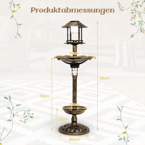 Solfågelbad med matare och plantering – Brons, Ø43x110 cm