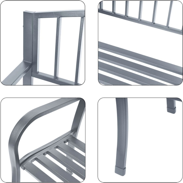 Puutarhapenkki selkänojalla, puistonpenkki terassille ja parvekkeelle, metallirakenne, grafiitti