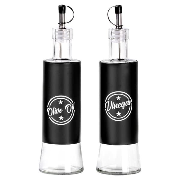 Olie- og eddikeflasker, sort glas, 300 ml, 2 stk.