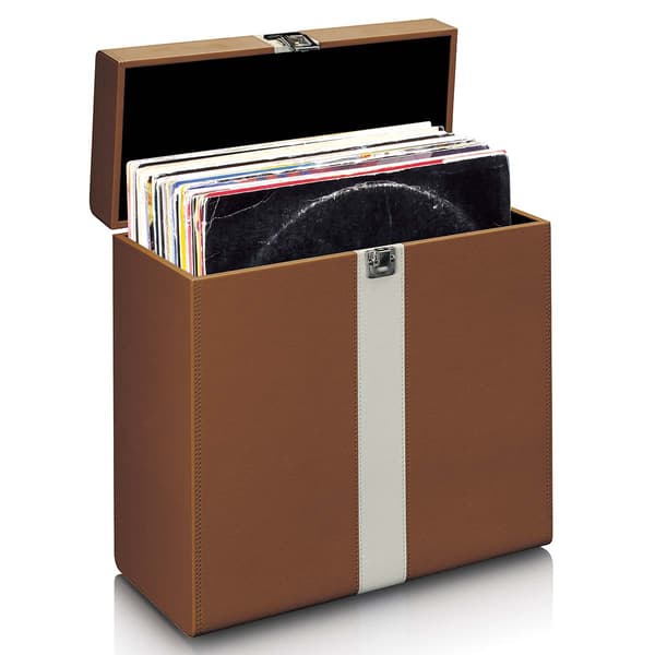 Opbevaringsetui til vinylplader, kunstlæder, plads til 30 LP'er