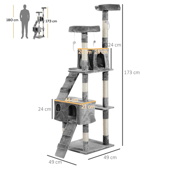 Kradsestolpe Xxl Cat Cave Ladder Klatretræ Multi-Level Grå 50X50X170Cm