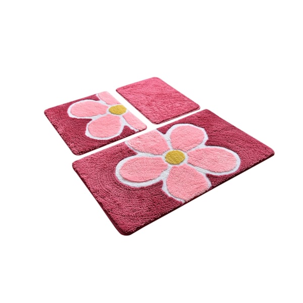 Akryl Badmatta Set (3 delar) Blomma - Fuchsia