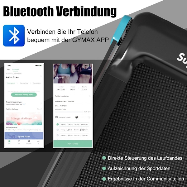 Sammenfoldelig hjemmeløbebånd med Bluetooth-højttaler & LED-skærm og enhedsholder Marineblå