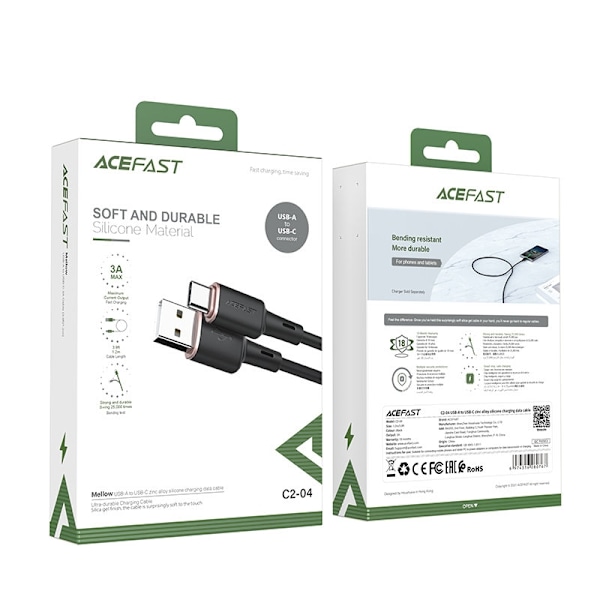 USB-kaapeli - USB-C 3A 1,2 m musta
