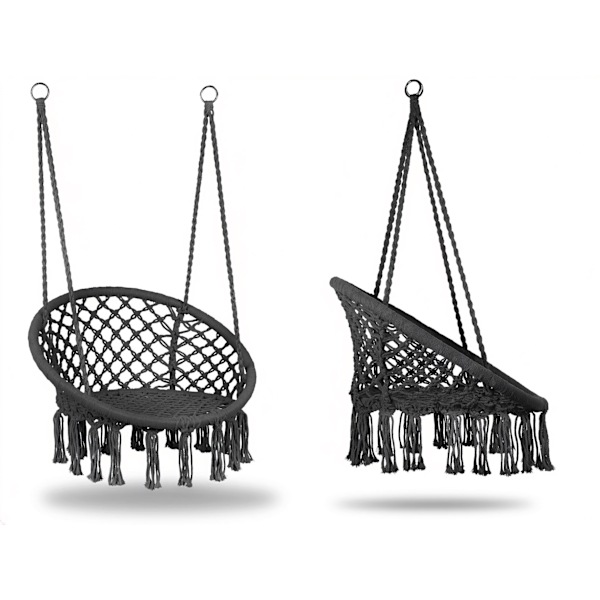 Boho hængestolsgynge, grå, stålramme, 120 kg kapacitet