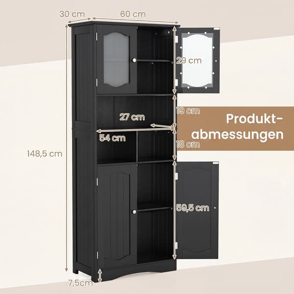 Fristående badrumsskåp i linne, svart, 142 cm