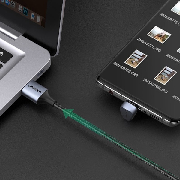 Kulmikas USB - USB-C-kaapeli QC AFC FCP -pelaajille 1 m - harmaa