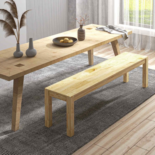 3-Paikkainen Puinen Penkki, Ruokapöytä Maalaistalon Tyyliin, Keittiön Penkki, Mänty, Kestää Jopa 330 Kg, Luonnollinen, 150 X 33 X 45 Cm