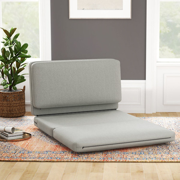 Gulvsofa 3-i-1 sammenfoldelig sovesofa med fløjlslook, polstret sovesofa kan holde op til 240 kg til soveværelse, stue, lysegrå