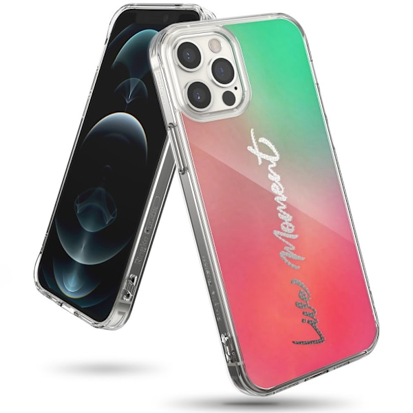 Panssaroitu suojakuori geelikehyksellä iPhone 12 Pro Max Fusion Design vaaleanpunainen-vihreä
