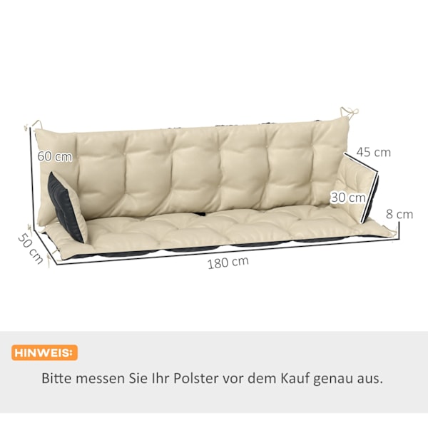 3 personers bænkhynde 180x110x8 cm bænkhynde med stropper, sædehynde, udendørs/indendørs stolehynde, sædehynde, sædehynde, bænkhynde til havemøbler, v