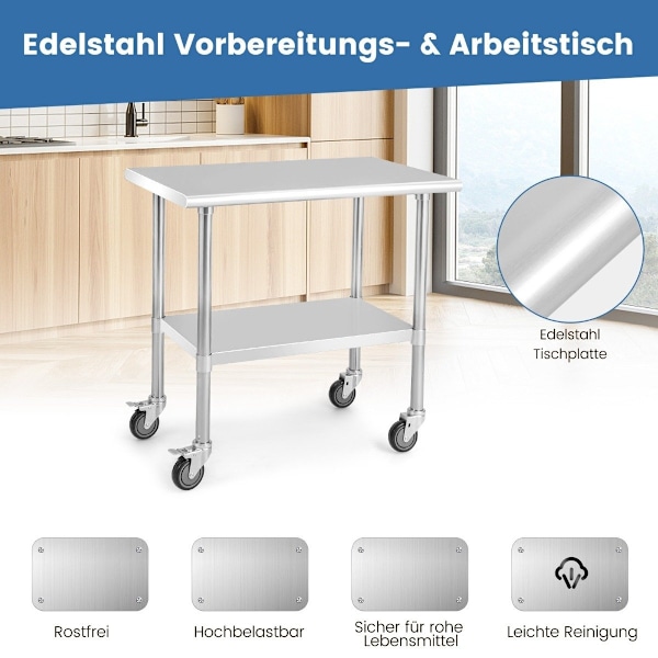 Rostfritt bord arbetsbord köksbord rostfritt stål silver 91,5 x 61 x 88,5 cm