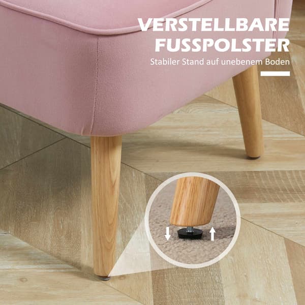 Lyserød 2-personers stofsofa med træben