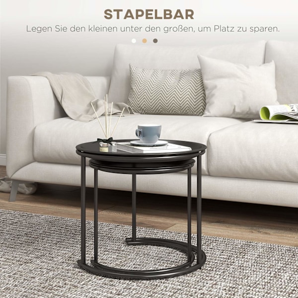 Set med 2 soffbord, runda sidobord, stapelbart vardagsrumsbord, soffbord för vardagsrum, sovrum, hall, stål, Ø43/35 cm, svart