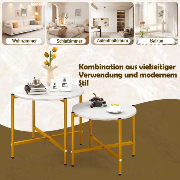 Runt soffbordsset, stapelbart, metallram, vit