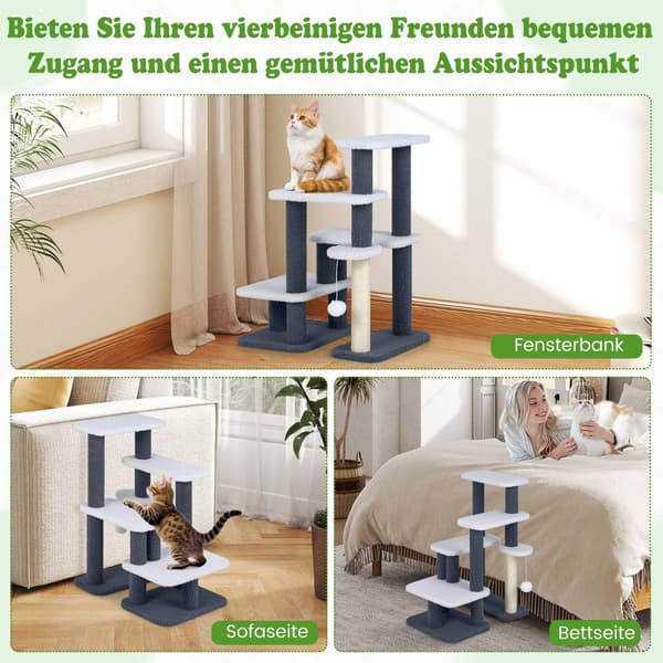 Kattetårn med sisalstolpe og 4 platforme, grå