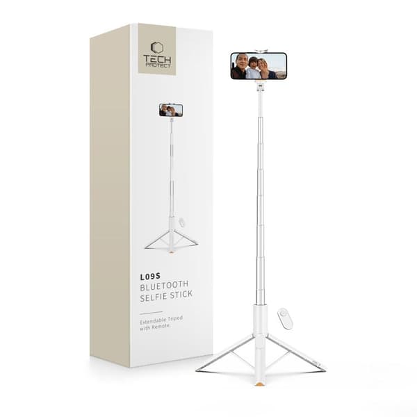 Tech-Protect L09S Selfiestang med stativ – Hvid