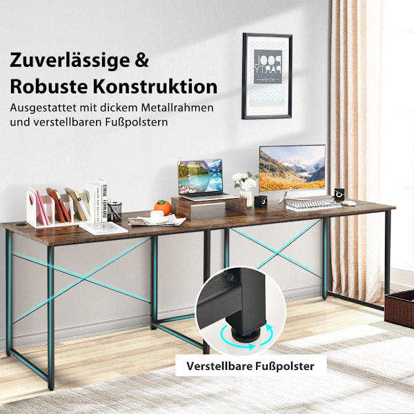 L-format datorbord med bildskärmsställ Vändbart hörnskrivbord Rustik brun