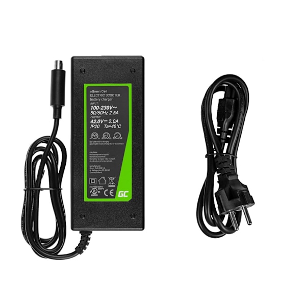 Grøn Cell Oplader til Xiaomi Mija M365 etc. 42V, 2A - Sort Sort