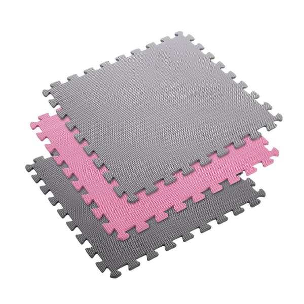 Pusselskyddsmatta, 60x60x1cm, 9-delat set, grå/rosa