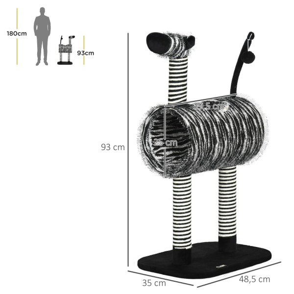 Raaputustolppa Cat Tree Zebra Design Kiipeilytunneli Juuttitolppa Musta + Valkoinen 93Cm