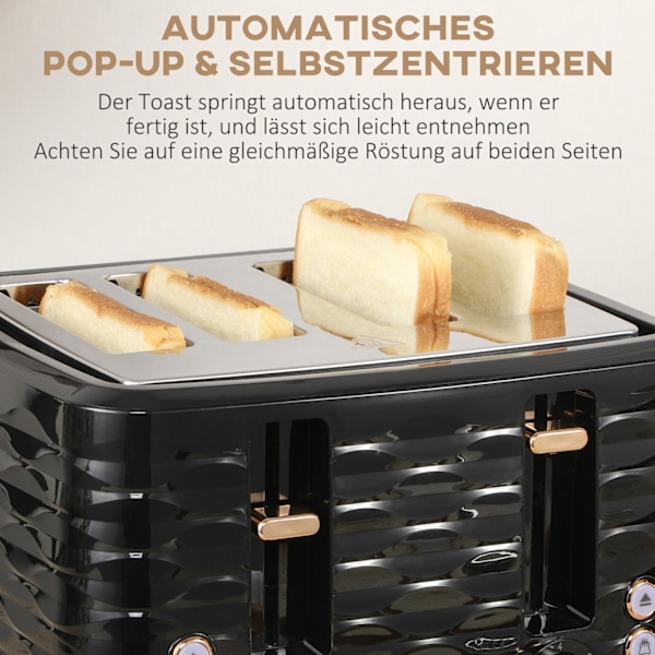 Vattenkokare Brödrost Set Frukost Set med 1,7 L vattenkokare, 4 skivor Brödrost, 2200 W, 7 Browning Levels, Upptining, Återuppvärmning och smulbricka,