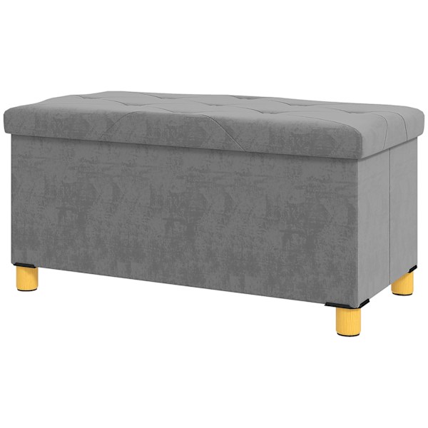 Bænk med opbevaringsplads, foldbar polstret bænk, sengebænk med fløjlslook, sædekiste til entre, soveværelse, stue, 76 x 38 x 38 cm grå
