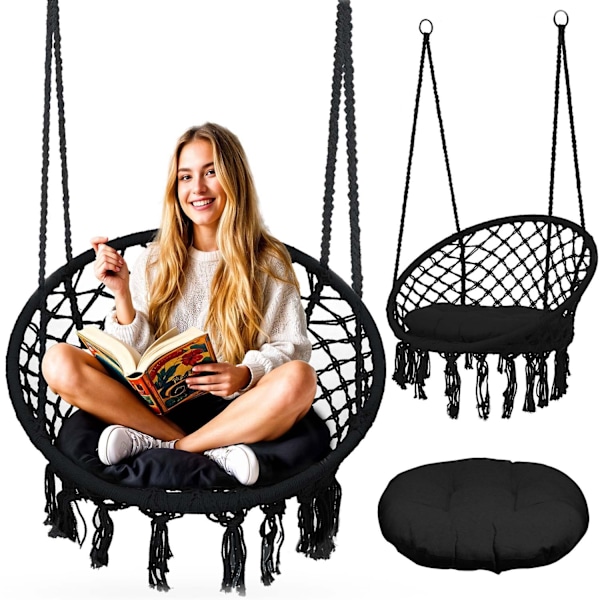 Riippuva puutarhakeinutuoli BOHO musta