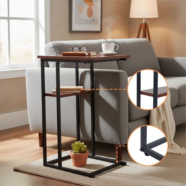 C-format sidobord med 2 hyllor för soffa och säng