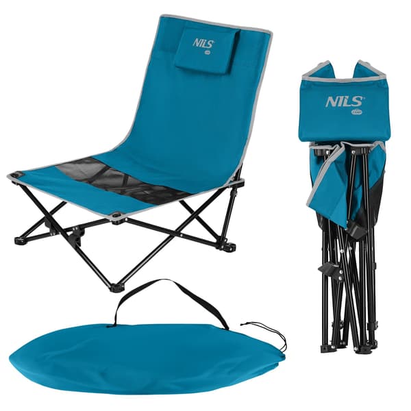 Strandstol, foldbar, blå/grå, bærbar