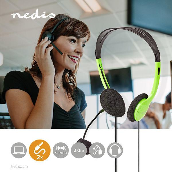 PC-headset | On-Ear | Stereo | 2x 3.5 mm | Fold-Away Mikrofon | Grøn