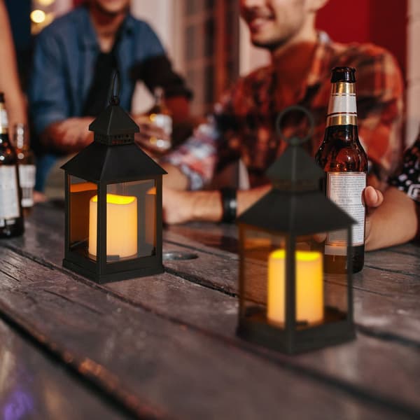 Sæt med 2 LED-lanterner – plastik og glas