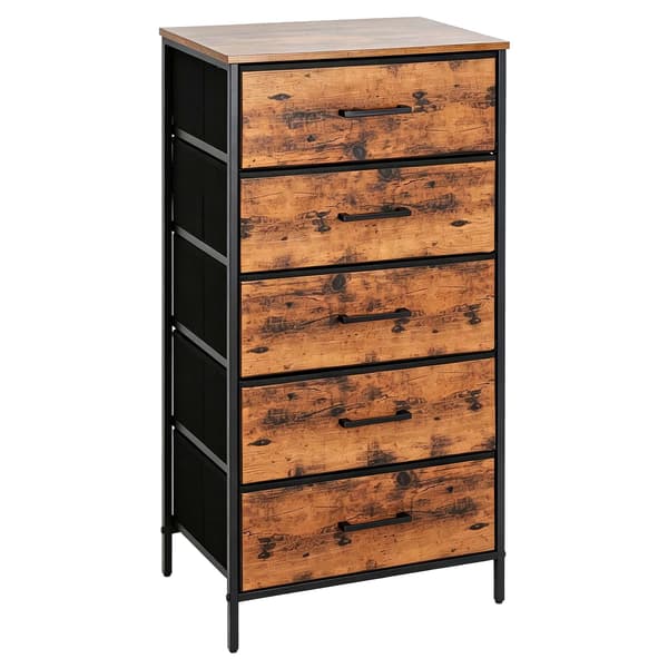Industriel sort kommode med 5 stofskuffer, 94x45x30 cm