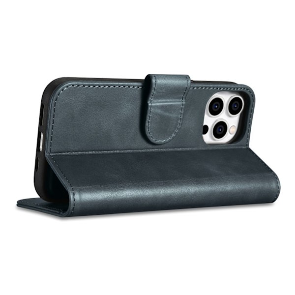 2-i-1 læder Flip Cover iPhone 14 Pro Max Anti-RFID olievoks pung etui Blå