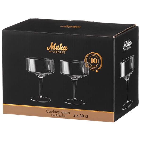 Cocktailglas, räfflat klarglas, 20 cl, 2-pack