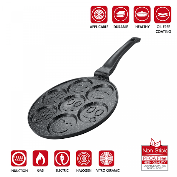 Herzberg HG-CP267SML: 26 cm marmorbelagt pandekage & crepepande - 7 smiley-emoji